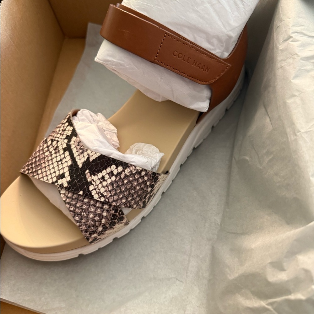 Cole Haan Snakeskin and Brown Sandals
